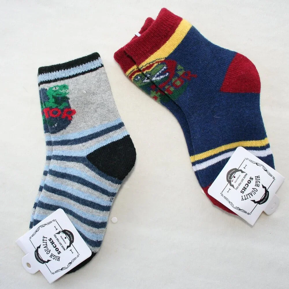 DINO SOCKS 2 PAIRS CUSHY KID BOY 3-4 YRS WARM WINTER LAYERS appx sz 9 - 11 shoe